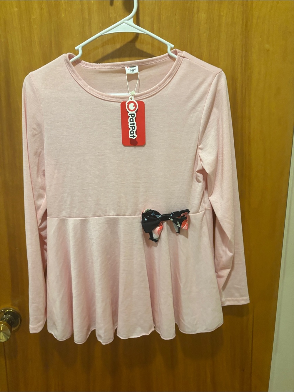 ⭐ 3 for $15 PatPat Light Pink Long Sleeve Bow Peplum Top